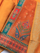 Embroidered Art Silk Unstitched Suit Piece With Dupatta